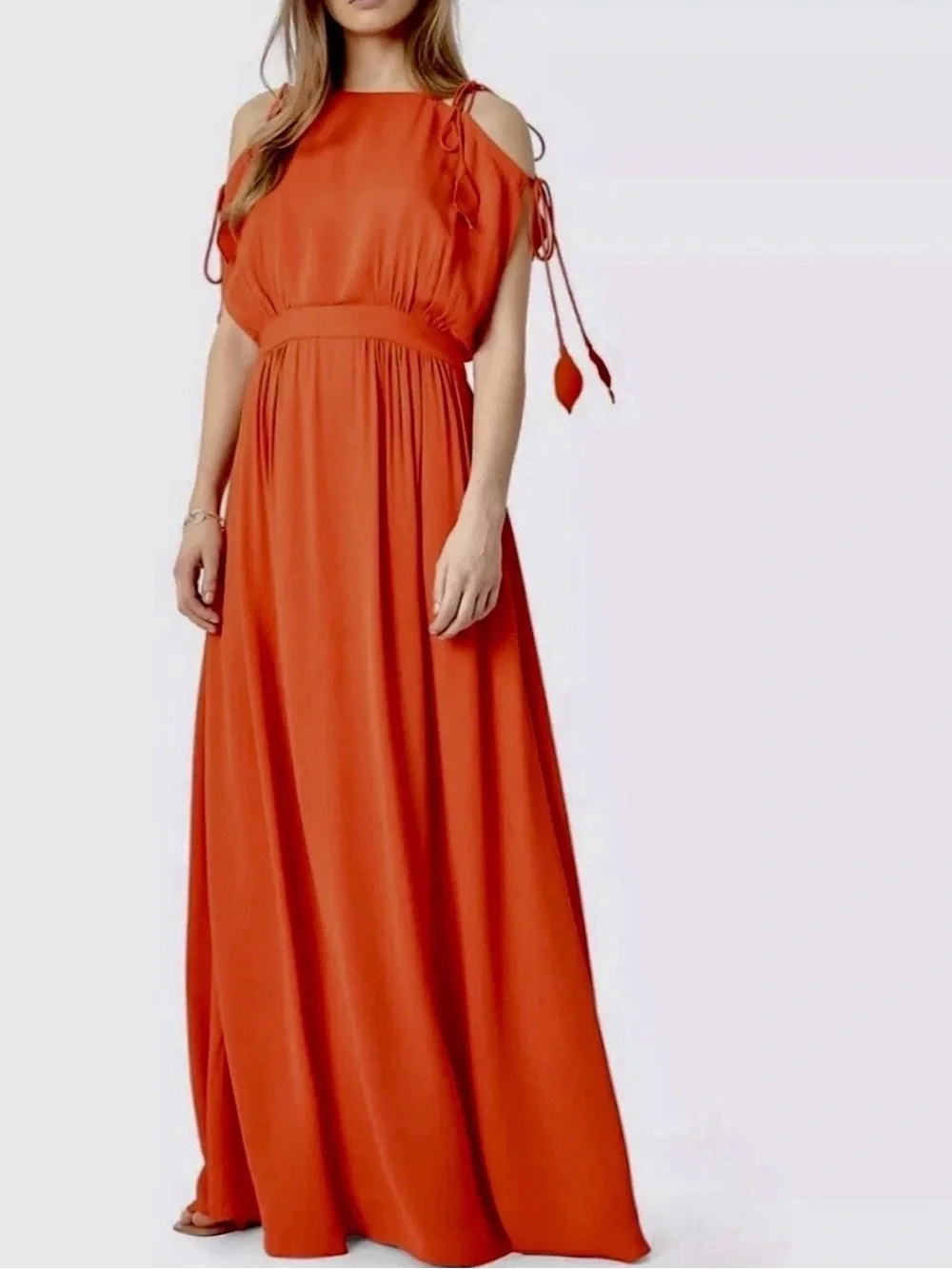 Tory Burch Burnt Orange Cold-Shoulder Maxi Dress